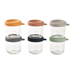 Beaba Glass Storage Container - Ideal Airtight Container for Storing Baby Snacks and Meals with Graduation Measuring Scale, Heat, Freeze, Sterilization, and Microwave Safe, 250ML, Set of 6