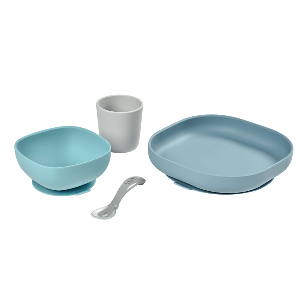 Beaba Silicone 4 Piece Baby Meal Set – Suction Plate, Suction Bowl, Anti-Slip Cup & 2nd Stage Spoon, Non-Slip, Unbreakable, Easy to Clean, BPA-Free Baby Feeding Set for Mess-Free Mealtime Essentials, 4M+