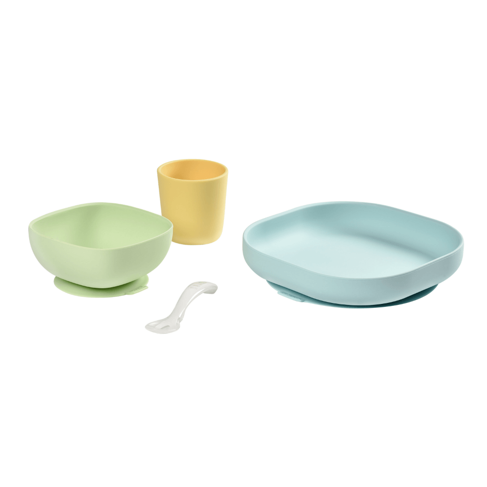 Beaba Silicone 4 Piece Baby Meal Set – Suction Plate, Suction Bowl, Anti-Slip Cup & 2nd Stage Spoon, Non-Slip, Unbreakable, Easy to Clean, BPA-Free Baby Feeding Set for Mess-Free Mealtime Essentials, 4M+
