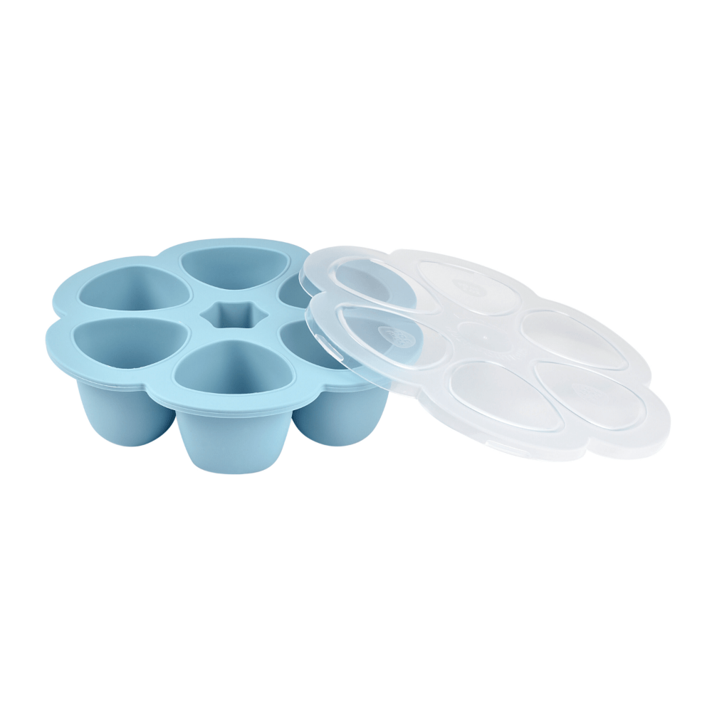 Beaba Silicone Multiportion Tray with Airtight Lid for Baby Food Storage - Ideal Container for Storing Snacks & Baby Meals, Easy Grip, Freezer & Microwave Safe, 6 Servings of 90ml Each