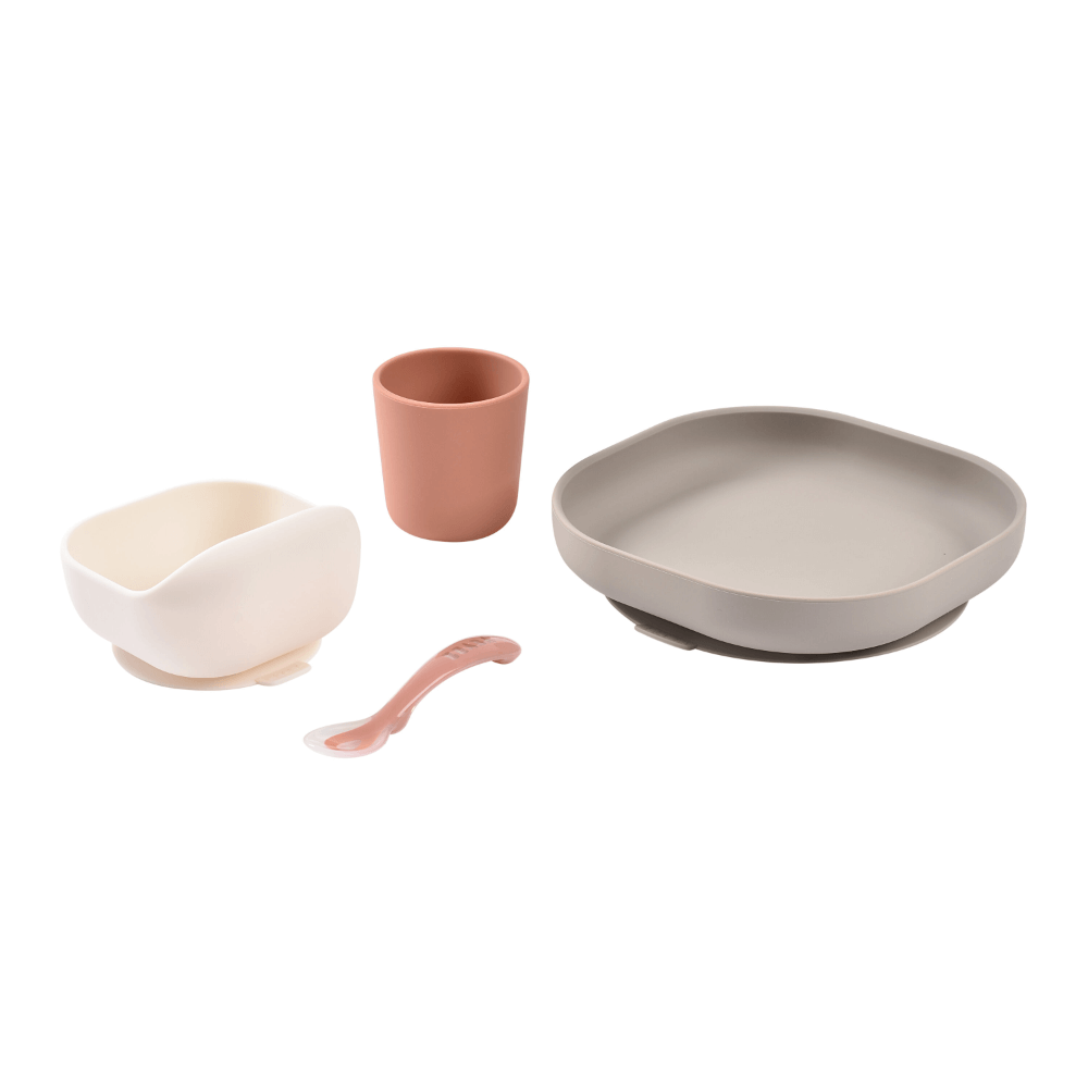 Beaba Silicone 4 Piece Baby Meal Set – Suction Plate, Suction Bowl, Anti-Slip Cup & 2nd Stage Spoon, Non-Slip, Unbreakable, Ergonomic Design, Easy to Clean, BPA-Free Baby Feeding Set for Mess-Free Mealtime Essentials, 4M+