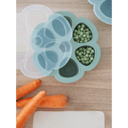 Beaba Silicone Multiportion Tray with Airtight Lid for Baby Food Storage - Ideal Container for Storing Snacks & Baby Meals, Easy Grip, Freezer & Microwave Safe, 6 Servings of 90ml Each