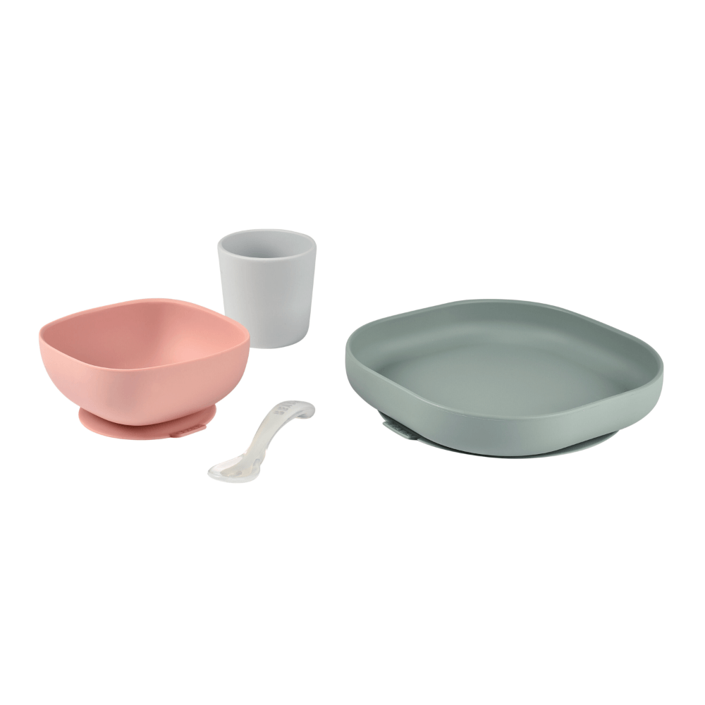 Beaba Silicone 4 Piece Baby Meal Set – Suction Plate, Suction Bowl, Anti-Slip Cup & 2nd Stage Spoon, Non-Slip, Unbreakable, Easy to Clean, BPA-Free Baby Feeding Set for Mess-Free Mealtime Essentials, 4M+