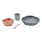 Beaba Silicone 4 Piece Baby Meal Set – Suction Plate, Suction Bowl, Anti-Slip Cup & 2nd Stage Spoon, Non-Slip, Unbreakable, Ergonomic Design, Easy to Clean, BPA-Free Baby Feeding Set for Mess-Free Mealtime Essentials, 4M+