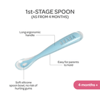 Beaba 1st Stage Silicone Spoon - Baby Led Weaning Self Feeding Training Spoon with Ultra Soft Tip, Gum Friendly, Ergonomic Handles, BPA Free, 4m+