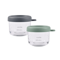 Beaba Glass Storage Jar - Airtight Container for Storing Baby Snacks and Meals with Graduation Measuring Scale, Heat, Freeze, Sterilization and Microwave Safe, 150ML, Set of 2, Sage Green & Mineral