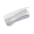 Beaba 1st Stage Soft Silicone Spoon - Set of 2, Baby Led Weaning Self Feeding Training Spoon with Ultra Soft Tip, Gum Friendly, Ergonomic Handles, Easy to clean, BPA Free, 4m+