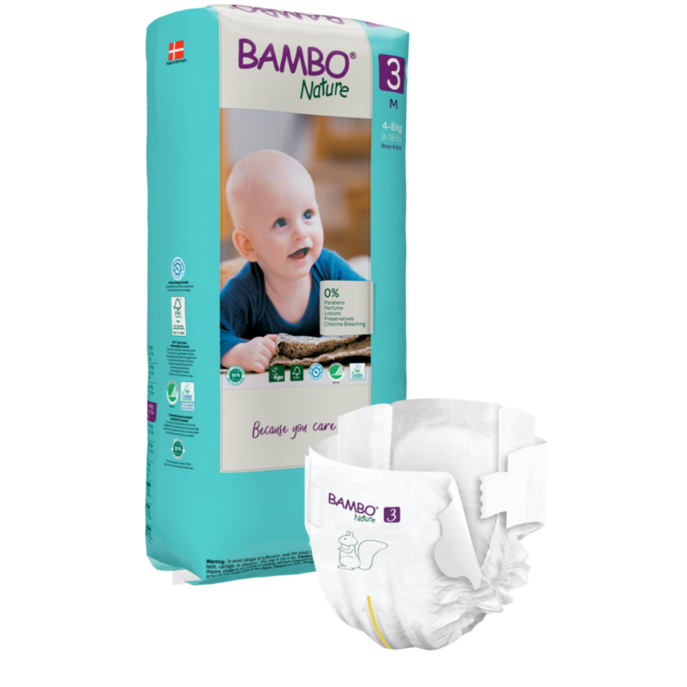 Bambo Nature Premium Baby Tape Diapers for Babies, Medium Size (4-8 Kgs), Super Absorbent, Breathable, Extra Soft, Dermatologically Tested, Hypoallergenic Infant Nappies With Wetness Indicator