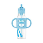 Dr. Brown's 8 oz/250 mL Narrow Sippy Straw Bottles w/ Silicone Handles, Gray & Blue, 2-Pack