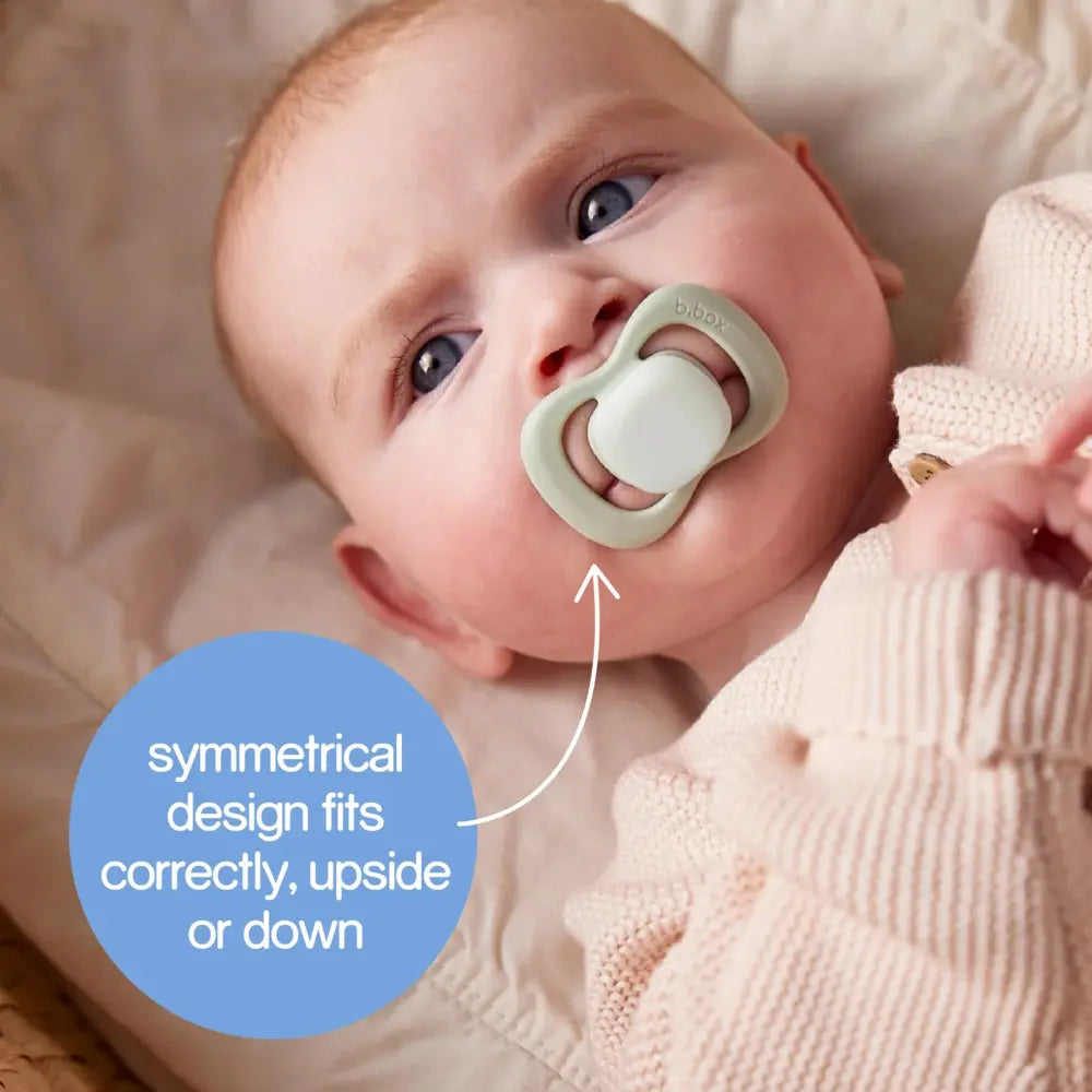 B.Box Pacifier GLOW Silicone Twin Pack | Ergonomic Teat & Shield, Hygienic Cap - Size 2