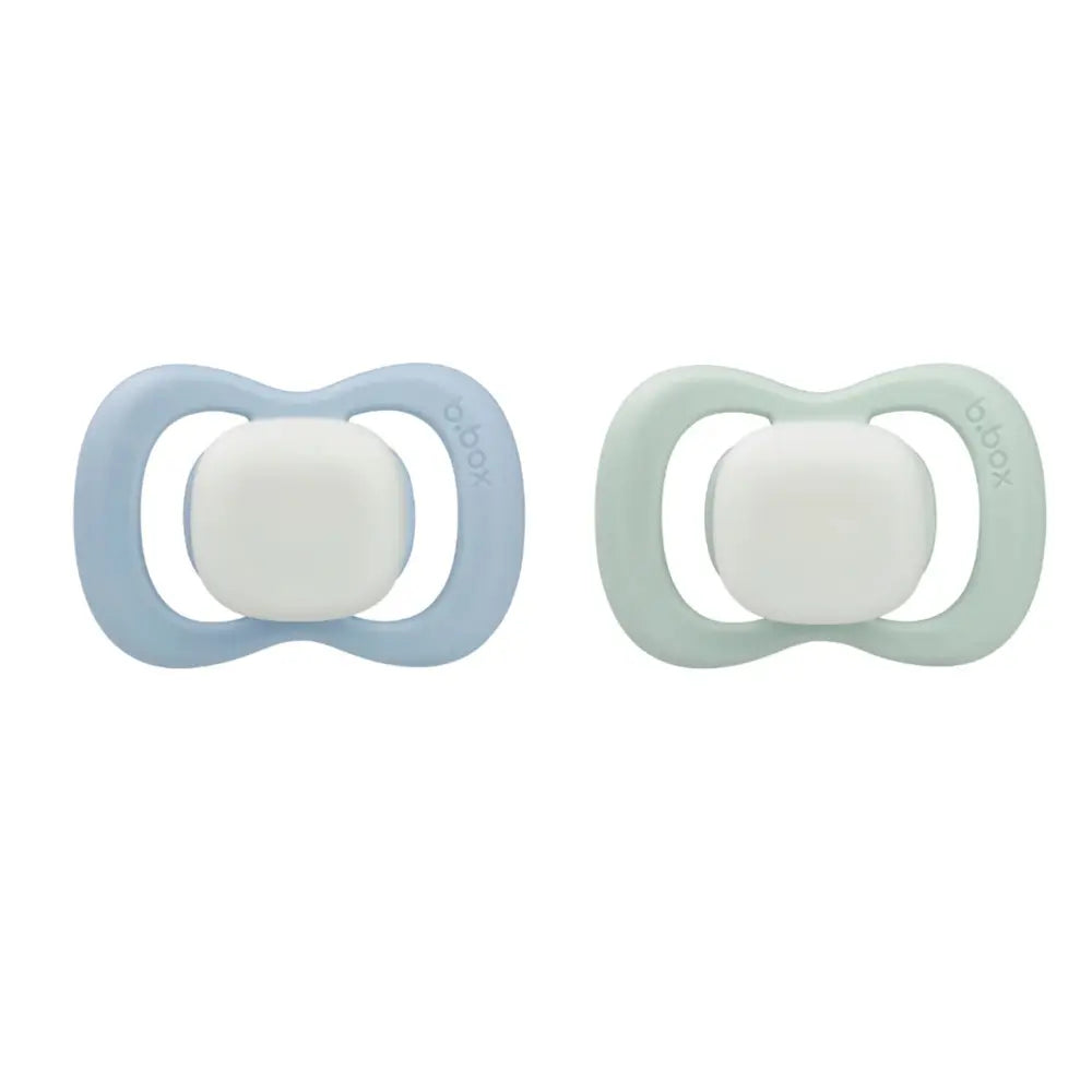 B.Box Pacifier GLOW Silicone Twin Pack | Ergonomic Teat & Shield, Hygienic Cap - Size 2