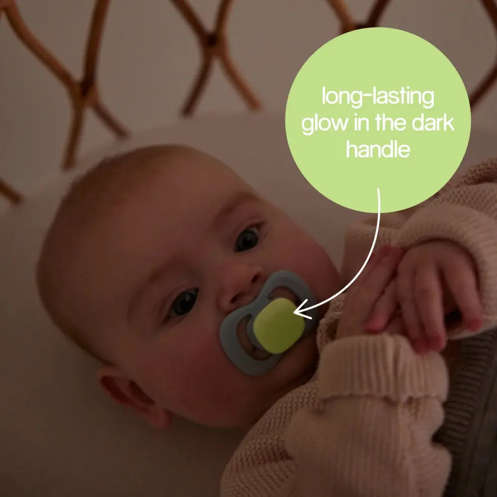 B.Box Pacifier GLOW Silicone Twin Pack | Ergonomic Teat & Shield, Hygienic Cap - Size 2