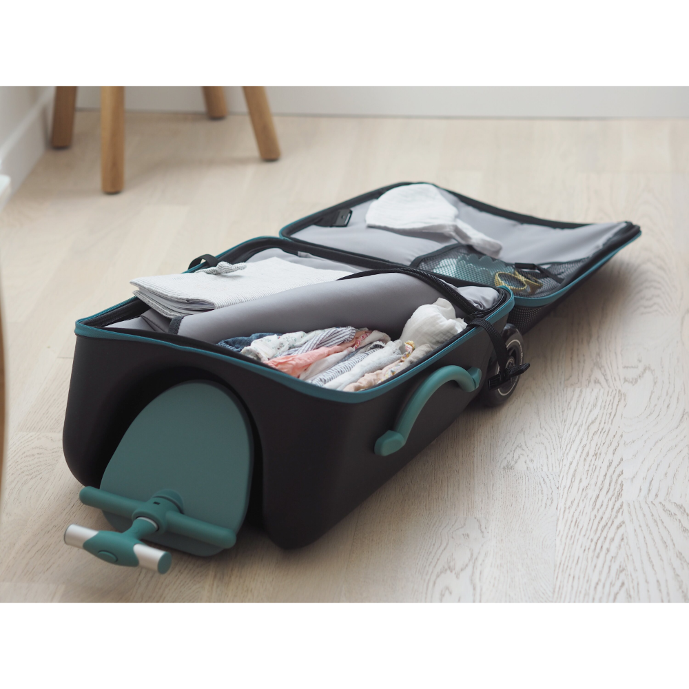 Beaba Ride On Cabin Luggage Suitcase with Child Seat, Aged 4 and Above, Expandable Large Opening Capacity 22 L, Multiple Compartments Practical