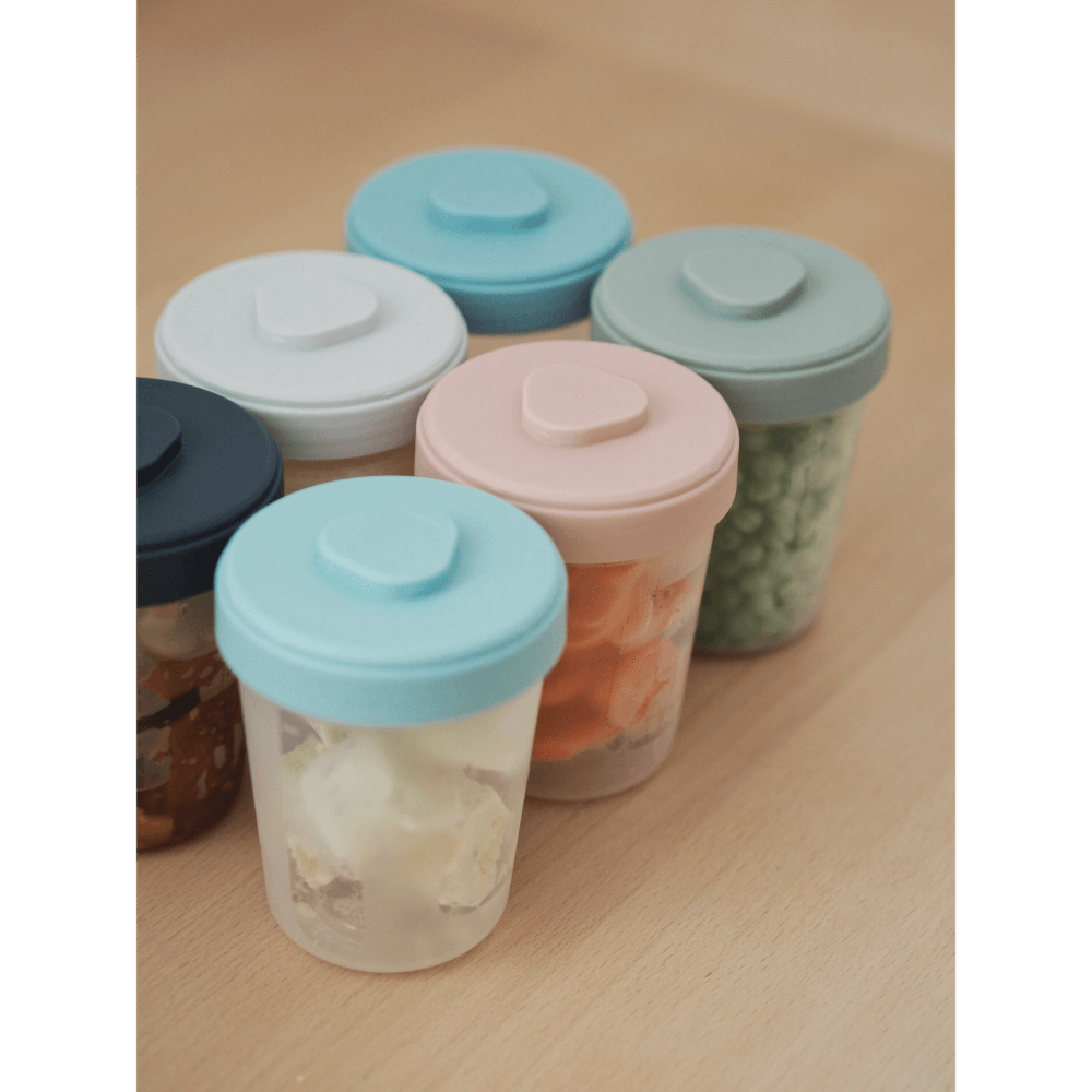 Beaba Food Storage Set - Airtight Interlocking Stackable Containers for Baby & Toddler Meals with Graduation Scale, Leakproof, Microwave & Freezer Safe, Travel Friendly, 250ML, Set of 6, Multicolor