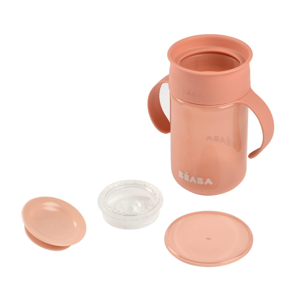 Beaba 360° Baby Learning Cup with Anti-Drip Disc, Patented Anti-Leak System, Dual handle & Spillproof Sippy Cup for Toddlers, Lightweight & Easy Grip Removable Handles, with Hygienic Lid, 340 ml, 12 Months+