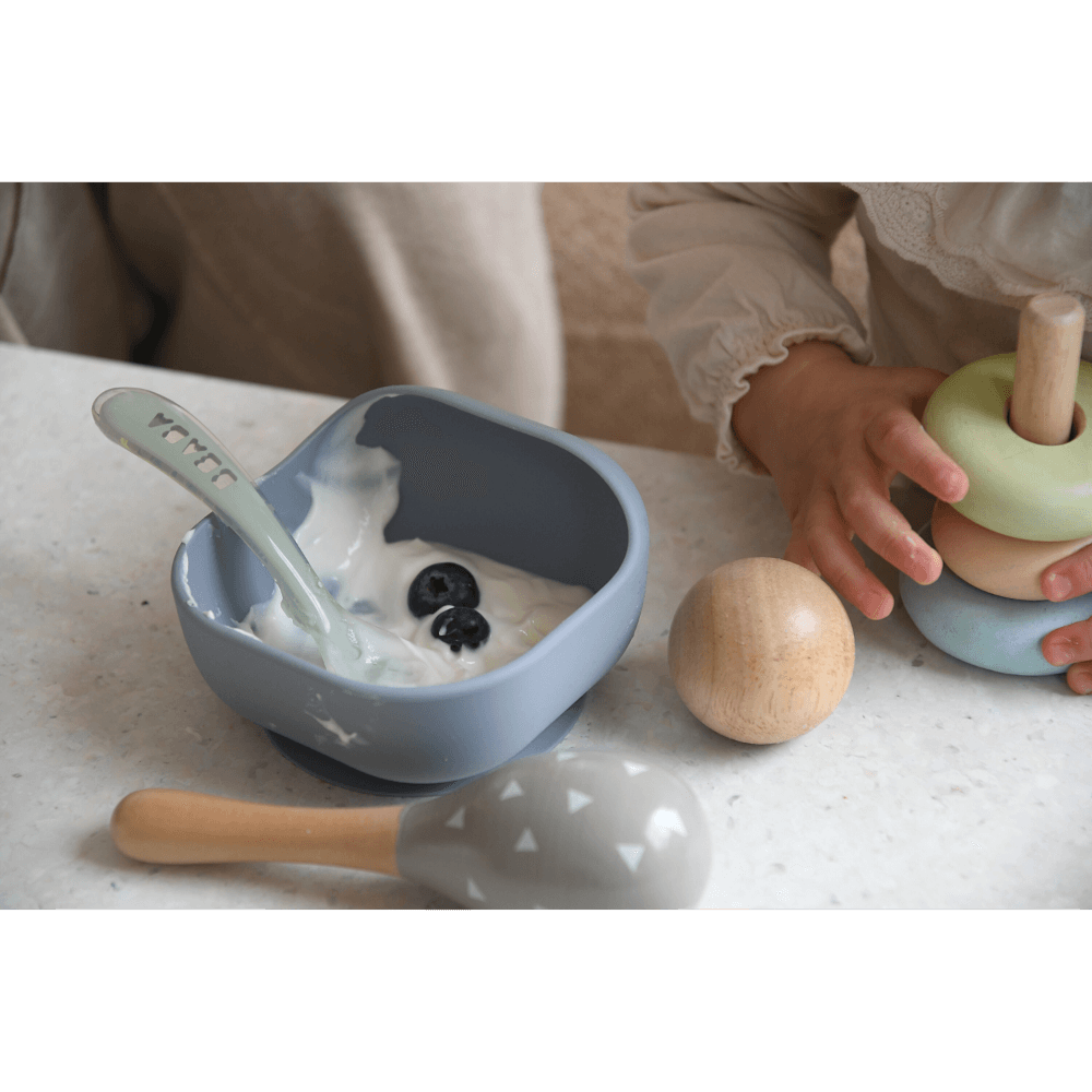 Beaba 2nd Stage Silicone Spoon - Baby Led Weaning Self Feeding Training Spoon with Ultra Soft Tip, Gum Friendly, Ergonomic Handles, BPA Free, 8m+