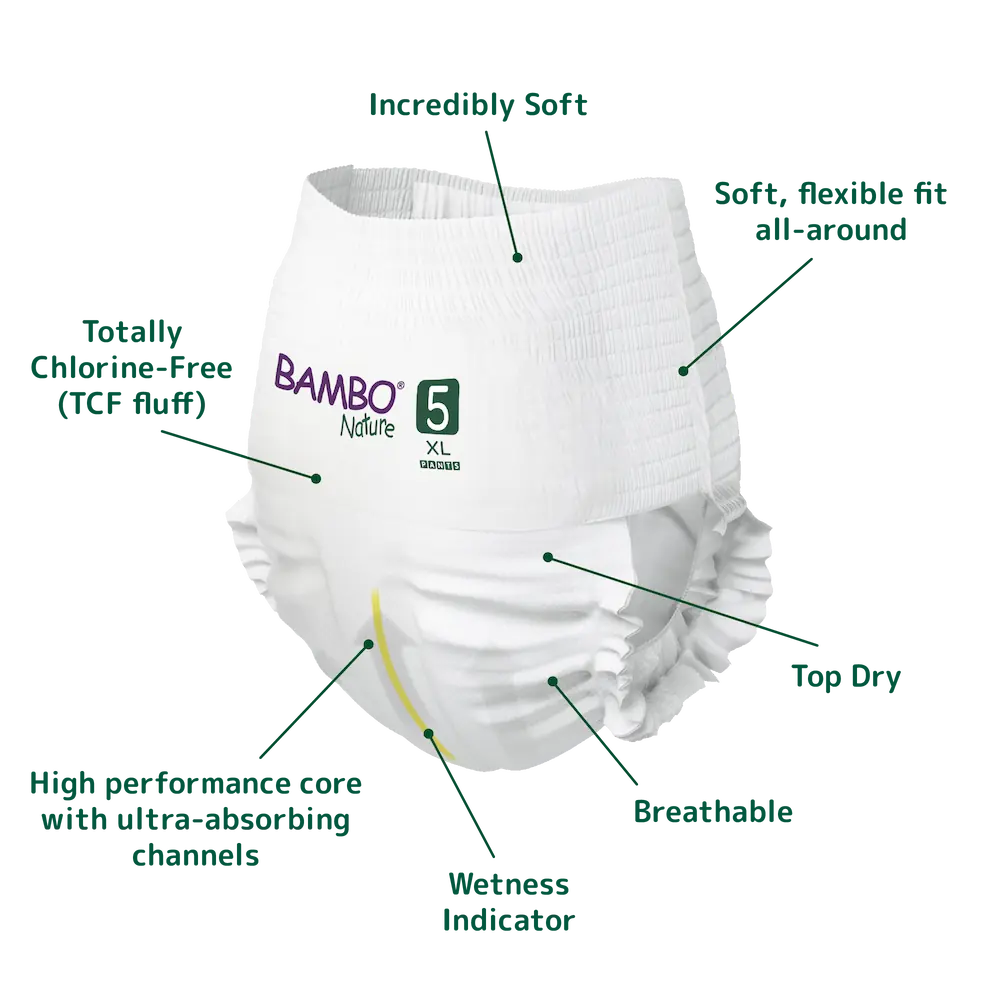 Bambo Nature Premium Baby Pants Diapers for Babies, XL Size (11-17 Kgs), Super Absorbent, Breathable, Extra Soft, Dermatologically Tested, Hypoallergenic Infant Nappies With Wetness Indicator