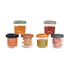 Beaba Glass Storage Container - Ideal Airtight Container for Storing Baby Snacks and Meals with Graduation Measuring Scale, Heat, Freeze, Sterilization, and Microwave Safe, 250ML, Set of 6