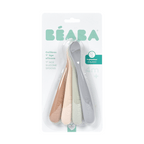 Beaba 1st Stage Silicone Spoon - Set of 4, Baby Led Weaning Self Feeding Training Spoon with Ultra Soft Tip, Gum Friendly, Ergonomic Handles, BPA Free, Natural, 4m+