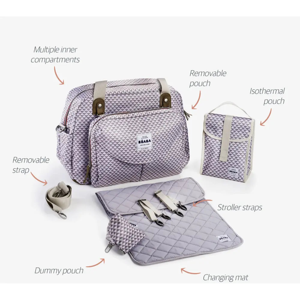 Beaba Geneva Baby Diaper Bag – Multifunctional Travel baby Bag with Large Capacity, Multi-Pocket Organizer with Changing Pad, Insulated Bottle Pouch, Pacifier Pouch & Stroller Clips, Ideal for Moms & Dads On the Go