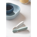 Beaba Set of 2 Silicone Pre-Feeding Spoons for Baby and Infants - Textured Tip + Flat Tip, Gentle on Gums, Short and Round Ergonomic Handle, Soft Food Grade Silicone, 4m+