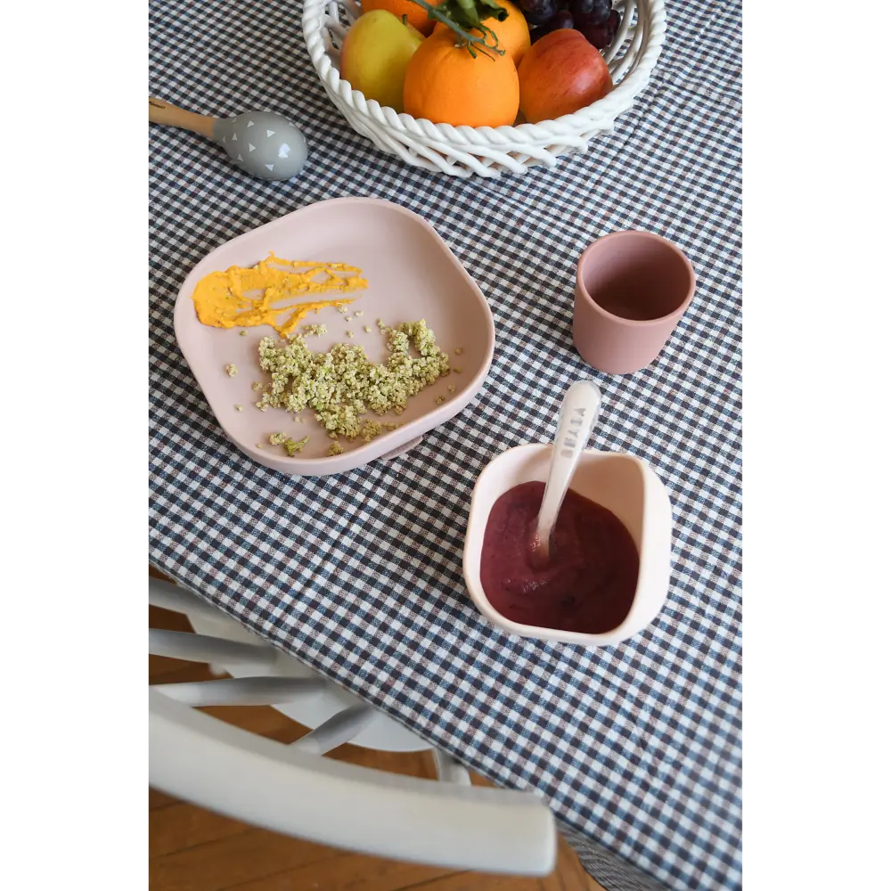 Beaba Silicone 4 Piece Baby Meal Set – Suction Plate, Suction Bowl, Anti-Slip Cup & 2nd Stage Spoon, Non-Slip, Unbreakable, Ergonomic Design, Easy to Clean, BPA-Free Baby Feeding Set for Mess-Free Mealtime Essentials, 4M+