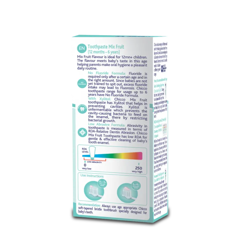 Chicco Toothpaste Mixed Fruit Flavour 1–6Y, No Fluoride, 50g