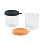 Beaba Glass Storage Container - Airtight Jar for Storing Baby Snacks and Meals with Graduation Measuring Scale, Heat, Freeze, Sterilization, and Microwave Safe, 250ML, Set of 2