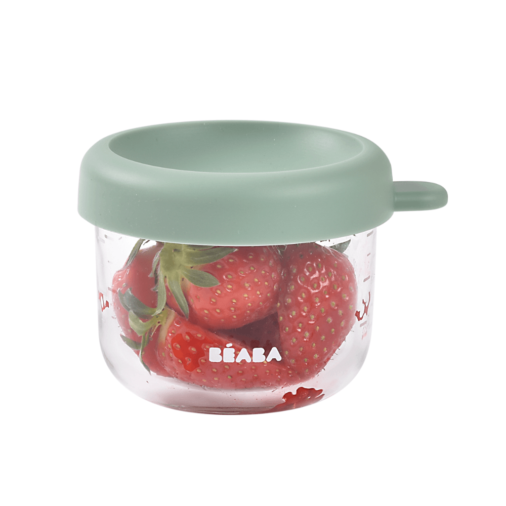 Beaba Glass Storage Container - Ideal Airtight Container for Storing Baby Snacks and Meals with Graduation Measuring Scale, Heat, Freeze, Sterilization, and Microwave Safe, 150ML