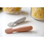 Beaba Set of 2 Silicone Pre-Feeding Spoons for Baby and Infants - Textured Tip + Flat Tip, Gentle on Gums, Short and Round Ergonomic Handle, Soft Food Grade Silicone, 4m+