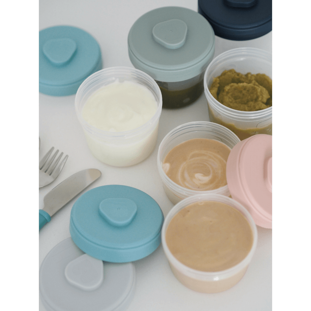 Beaba Starter Food Storage Set - Airtight Interlocking Stackable Containers for Baby & Toddler Meals with Graduation Scale, Leakproof, Microwave & Freezer Safe, Set of 6 (2x90ML & 4x150ML), Multicolor