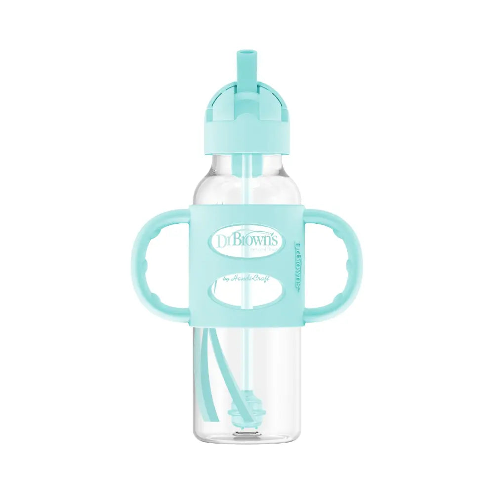 Dr. Brown's 8 oz/250 mL Narrow Sippy Straw Bottle w/ Silicone Handles, Green, 1-Pack (SB81103)