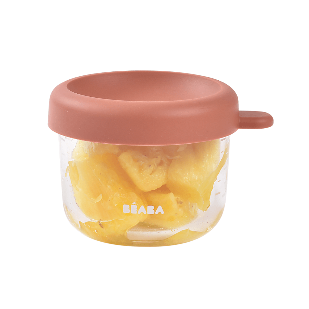 Beaba Glass Storage Container - Ideal Airtight Container for Storing Baby Snacks and Meals with Graduation Measuring Scale, Heat, Freeze, Sterilization, and Microwave Safe, 150ML