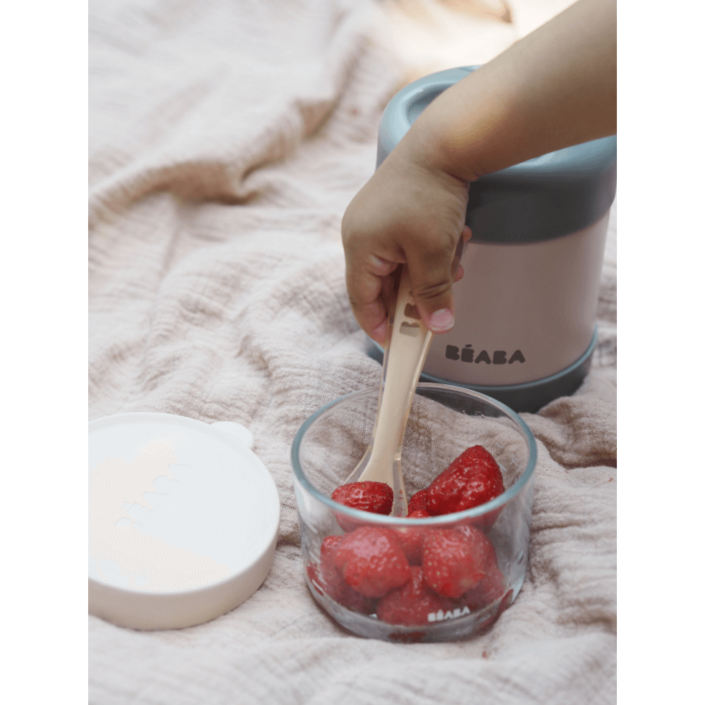 Beaba 2nd Stage Silicone Spoon - Baby Led Weaning Self Feeding Training Spoon with Ultra Soft Tip, Gum Friendly, Ergonomic Handles, BPA Free, 8m+
