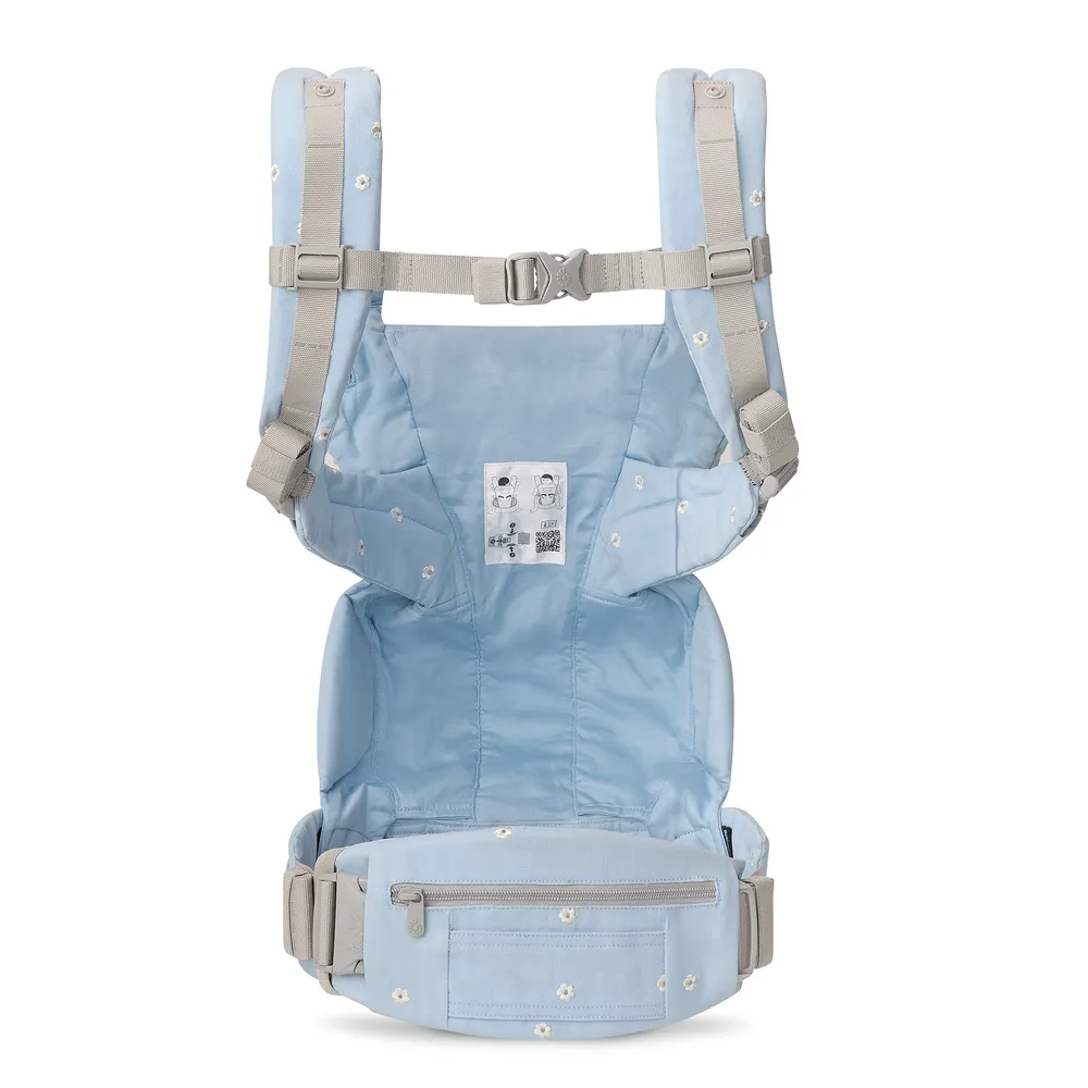 Ergobaby Omni Deluxe Baby Carrier – Lightweight, Breathable Cotton, Adjustable Waistbelt, Lumbar Support, 4 Carry Positions, Privacy Hood, 6 Pockets, Newborn to Toddler (3–20 kg, 0–4 Years), Serene Blue Flowers