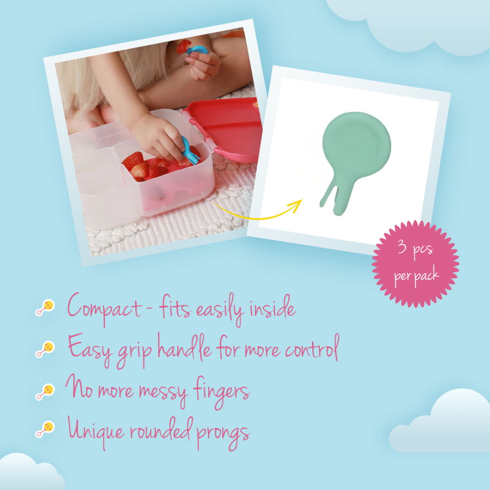 B.Box Mini Flork Set - Easy Grip Handle & Compact for Lunchboxes - Pastel (Pack of 3)