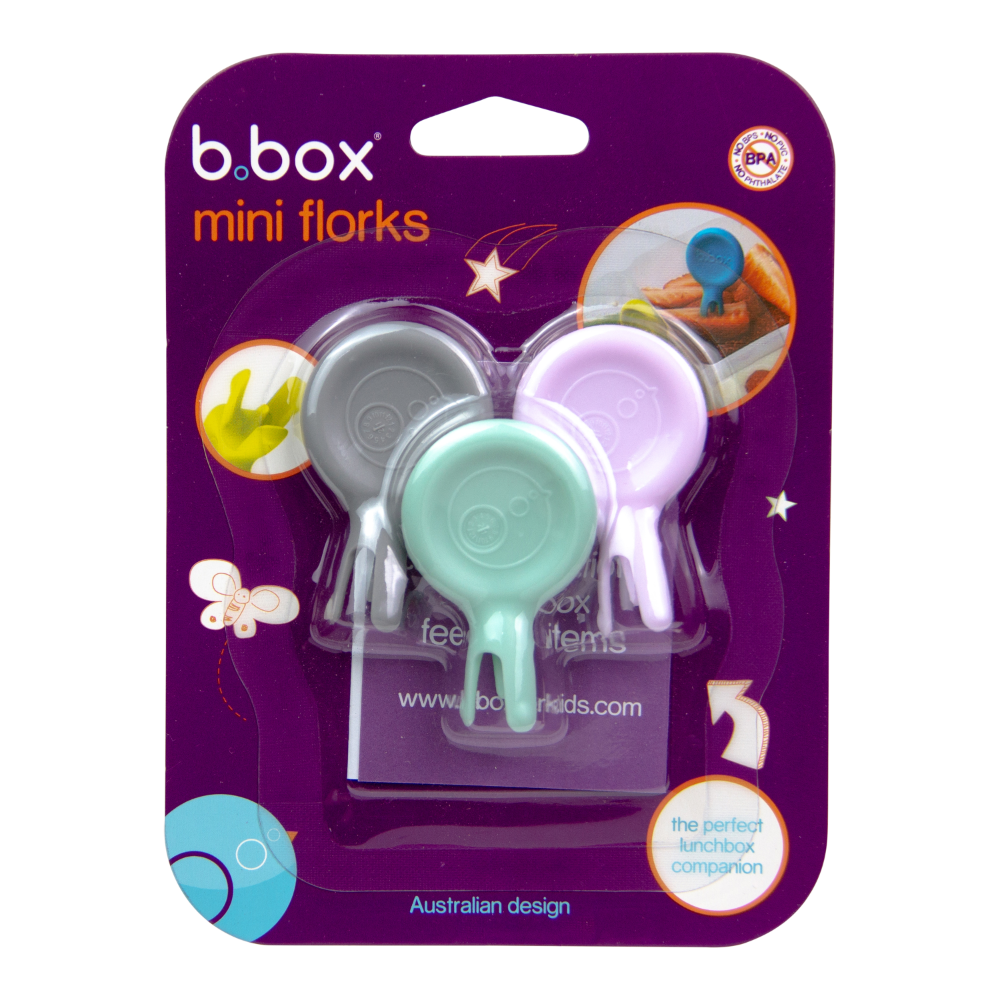 B.Box Mini Flork Set - Easy Grip Handle & Compact for Lunchboxes - Pastel (Pack of 3)
