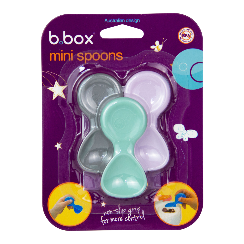 B.Box Mini Spoon Set - Easy Grip Handle & Compact for Lunchboxes - Pastel (Pack of 3)