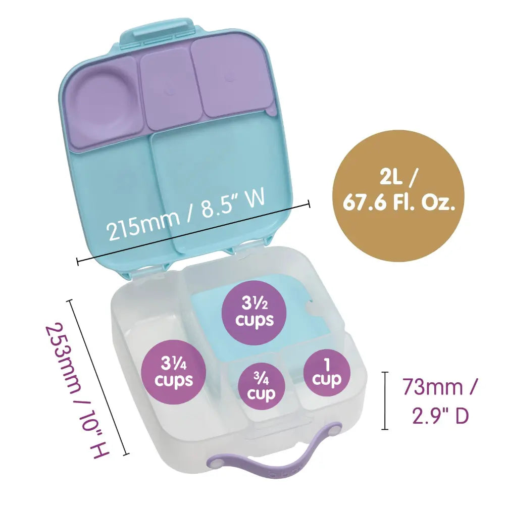 B.Box Kids Lunchbox – 2 Litre, Leak-Proof Bento Style with Gel Cooler Pack, Adjustable Divider & Whole Fruit Compartment – Multicolor