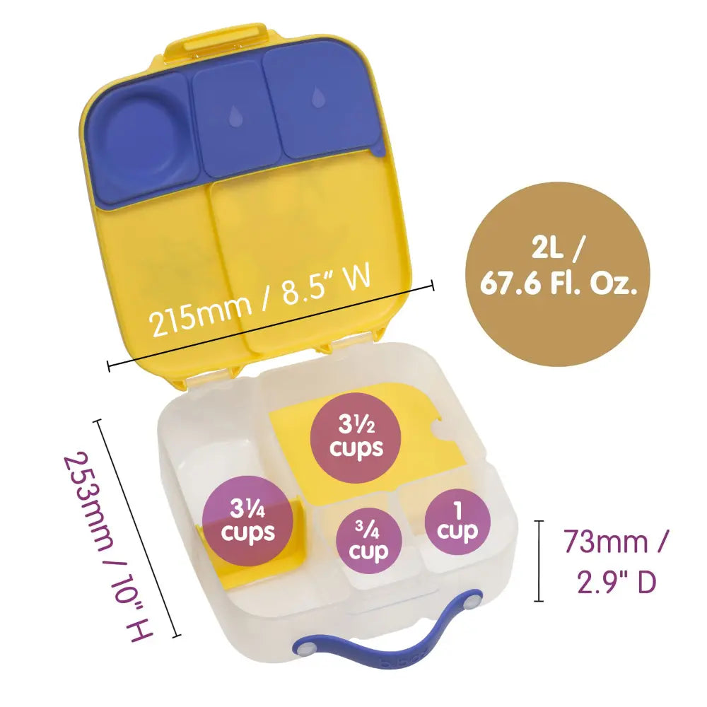 B.Box Kids Lunchbox – 2 Litre, Leak-Proof Bento Style with Gel Cooler Pack, Adjustable Divider & Whole Fruit Compartment – Multicolor