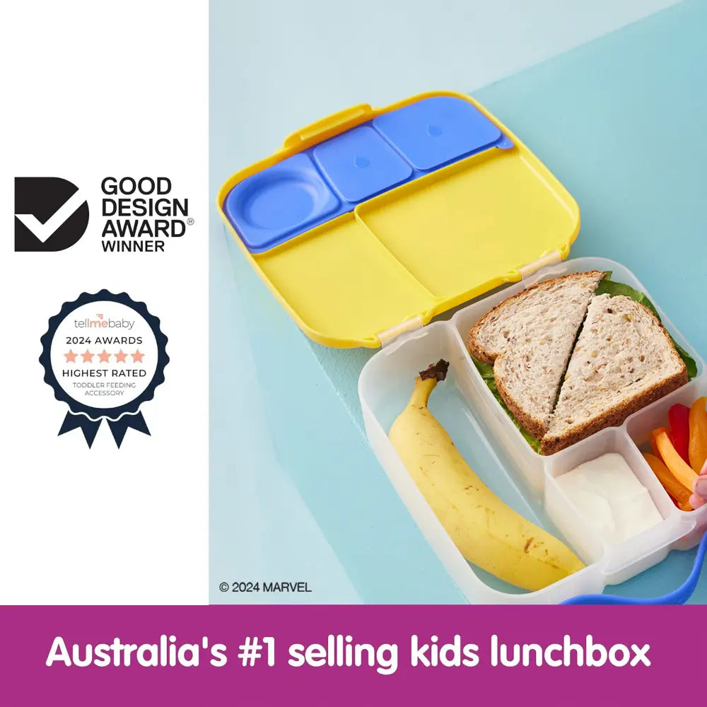 B.Box Kids Lunchbox – 2 Litre, Leak-Proof Bento Style with Gel Cooler Pack, Adjustable Divider & Whole Fruit Compartment – Multicolor
