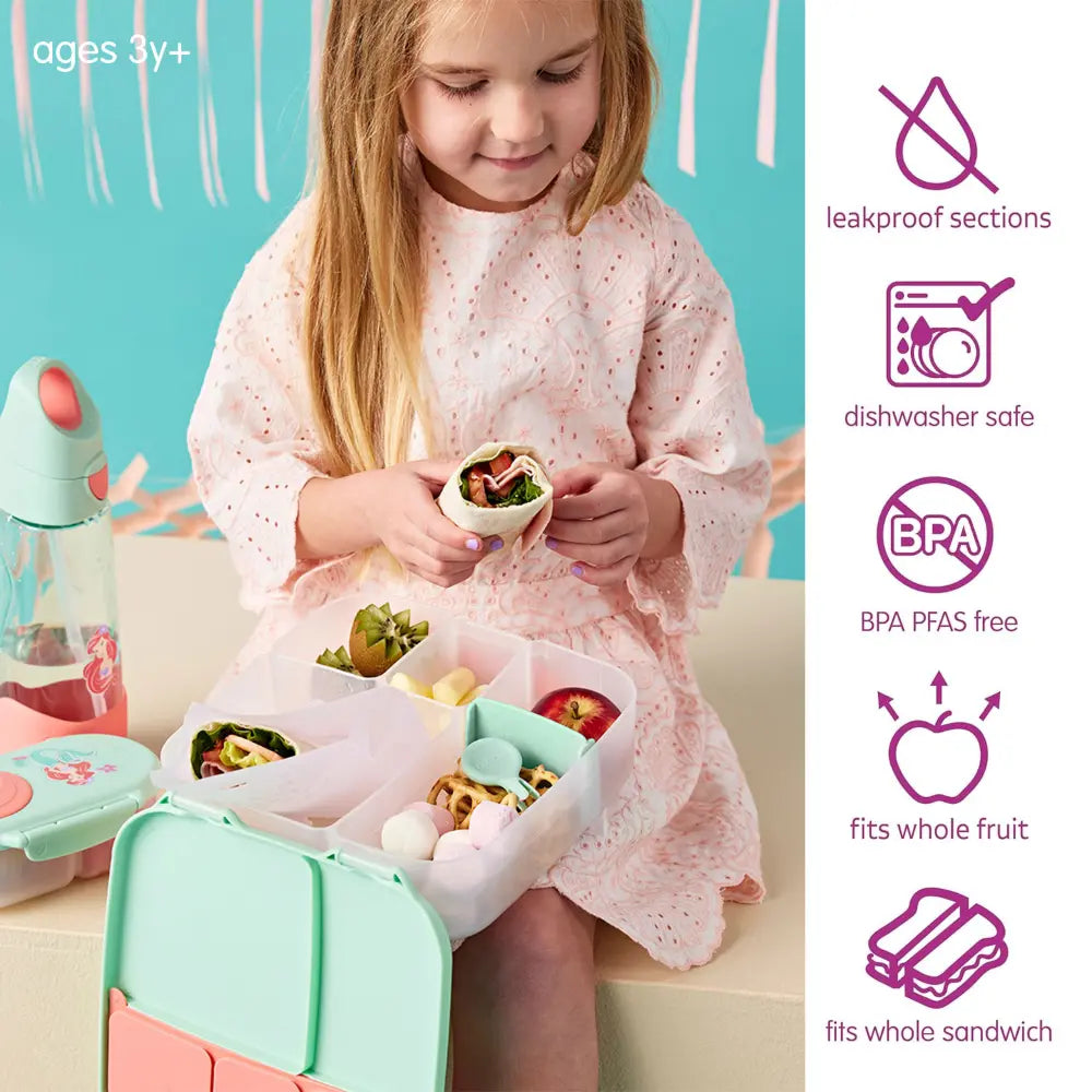 B.Box Kids Lunchbox – 2 Litre, Leak-Proof Bento Style with Gel Cooler Pack, Adjustable Divider & Whole Fruit Compartment – Multicolor