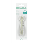 Beaba 2nd Stage Silicone Spoon - Baby Led Weaning Self Feeding Training Spoon with Ultra Soft Tip, Gum Friendly, Ergonomic Handles, BPA Free, 8m+