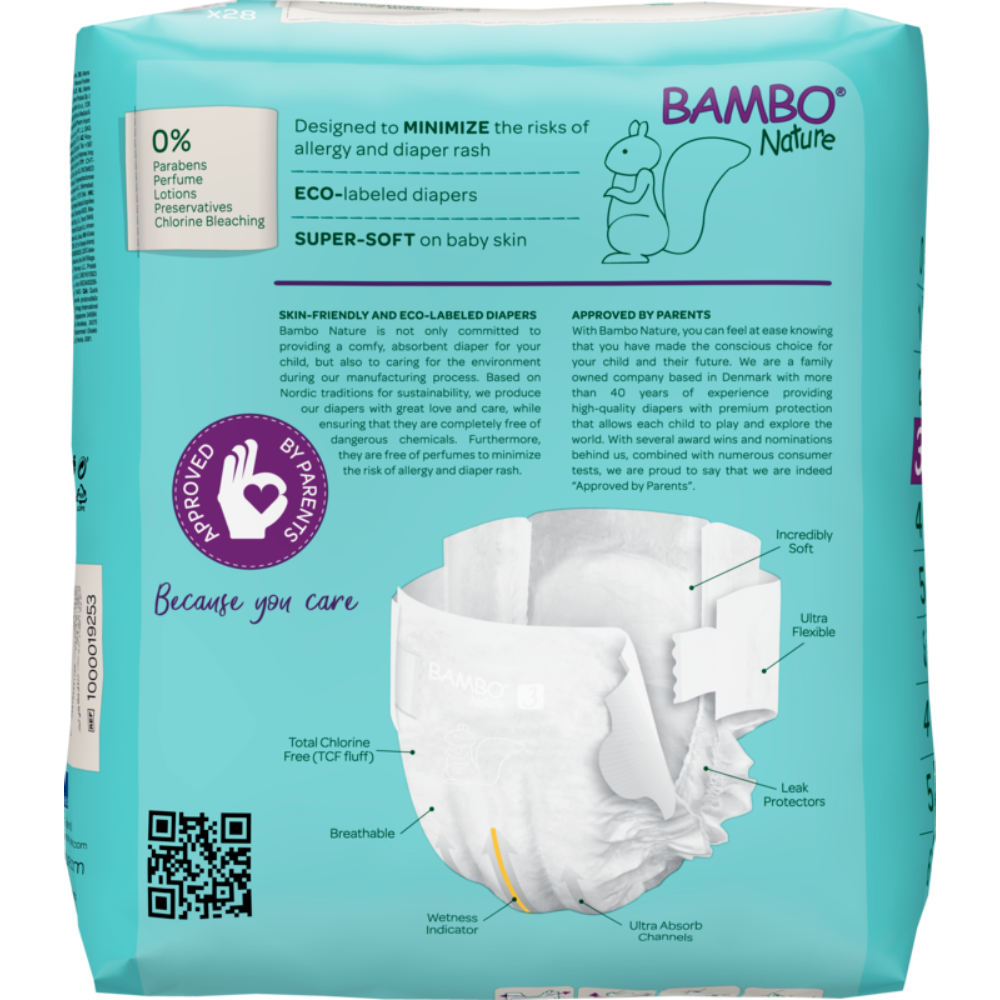 Bambo Nature Premium Baby Tape Diapers for Babies, Medium Size (4-8 Kgs), Super Absorbent, Breathable, Extra Soft, Dermatologically Tested, Hypoallergenic Infant Nappies With Wetness Indicator