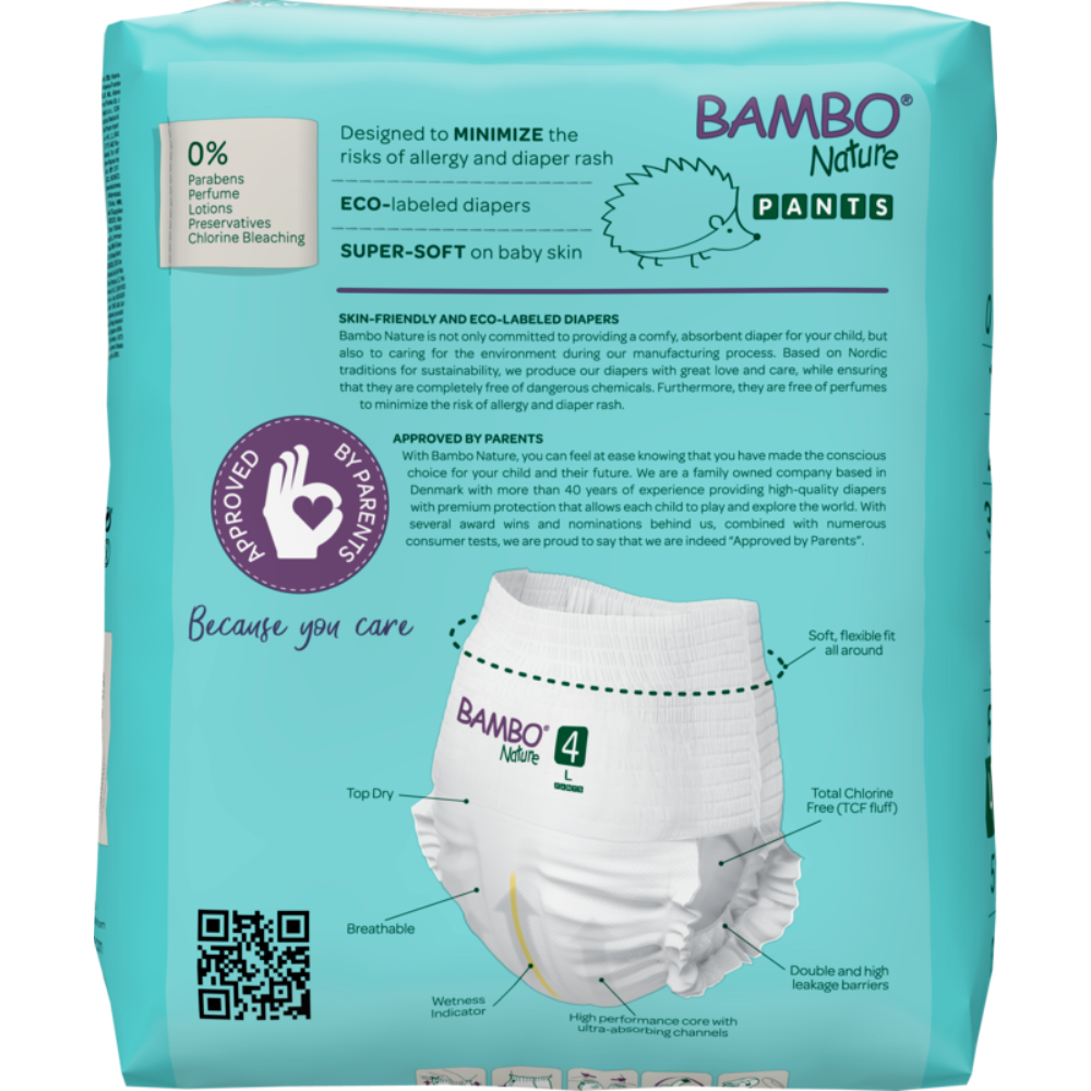 Bambo Nature Premium Baby Pants Diapers for Babies, Large Size (7-12 Kgs), Super Absorbent, Breathable, Extra Soft, Dermatologically Tested, Hypoallergenic Infant Nappies With Wetness Indicator