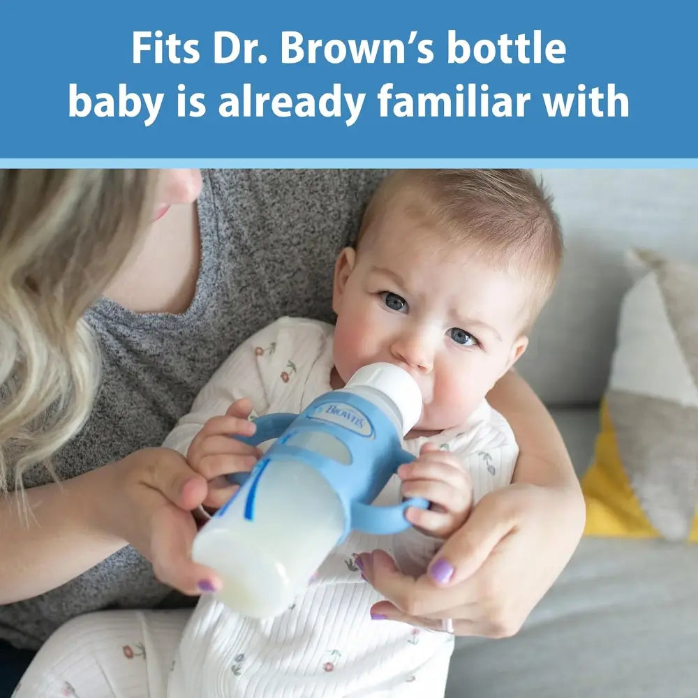 Dr. Brown's 8 oz/250 mL Narrow Sippy Spout Bottle w/ Silicone Handles, Lt Blue & Lt Gray, 2-Pack