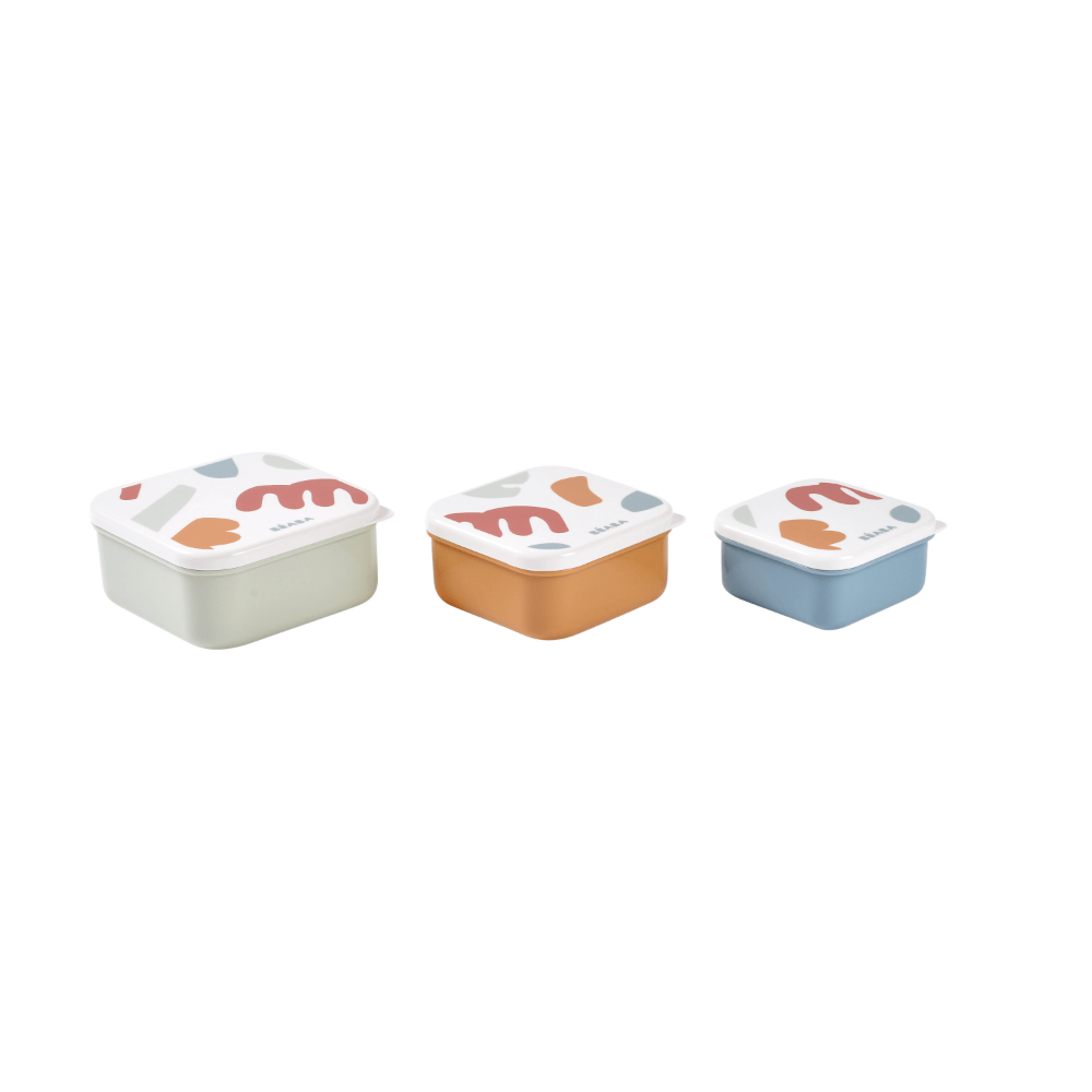 Beaba Snack Box - Easy-to-Open Lids, Stackable, Lightweight, Leak-Resistant, Ideal for Kids Lunches & Snacks Containers and Microwave Safe, Travel Friendly, Set of 3, (500ml, 350ml, 230ml), Multicolor