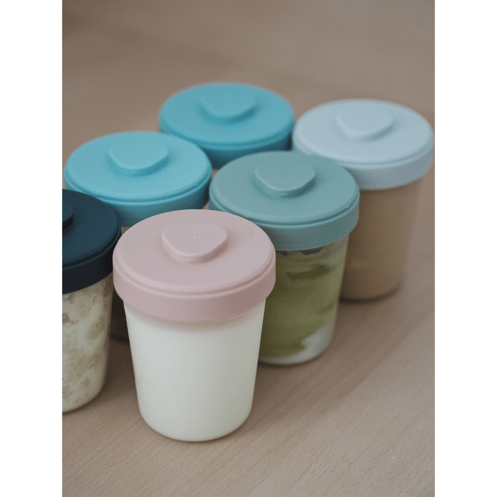 Beaba Food Storage Set - Airtight Interlocking Stackable Containers for Baby & Toddler Meals with Graduation Scale, Leakproof, Microwave & Freezer Safe, Travel Friendly, 250ML, Set of 6, Multicolor