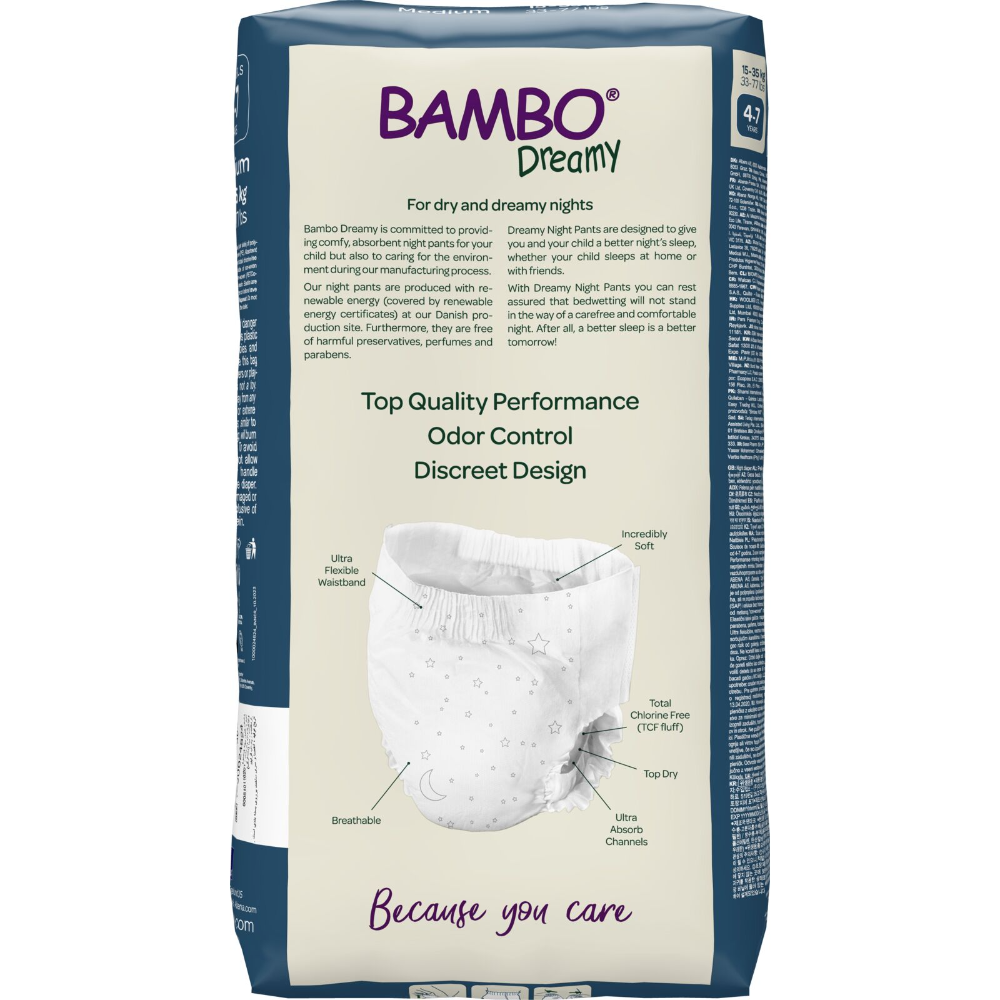 Bambo Nature Premium Dreamy Night Pants - Ultra Flexible Waistband, Ultra Absorbent Core Keeps Child And Bed Dry All Night, Pull Up Diaper, Soft, Breathable, All Round Protection, Kids 4-7, 15-35kg, 10 Count