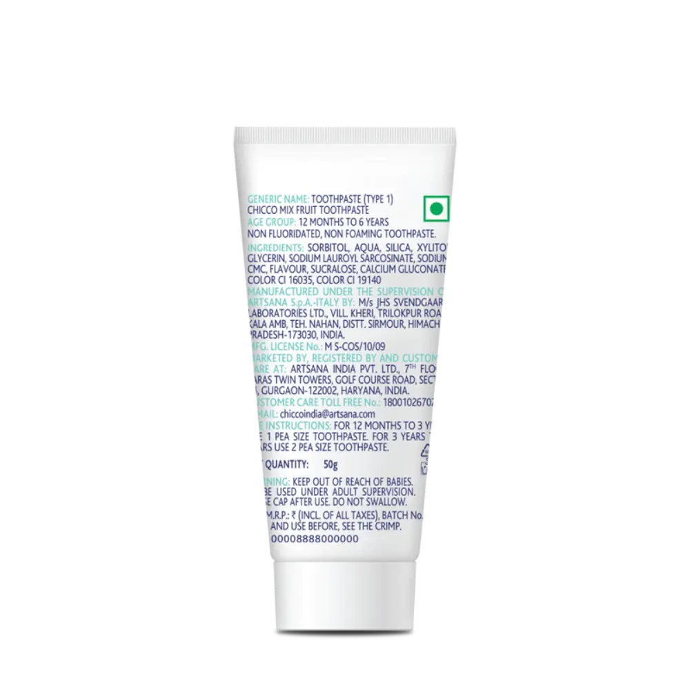 Chicco Toothpaste – Apple Banana Flavour (6M–6Y), Fluoride-Free, 50g